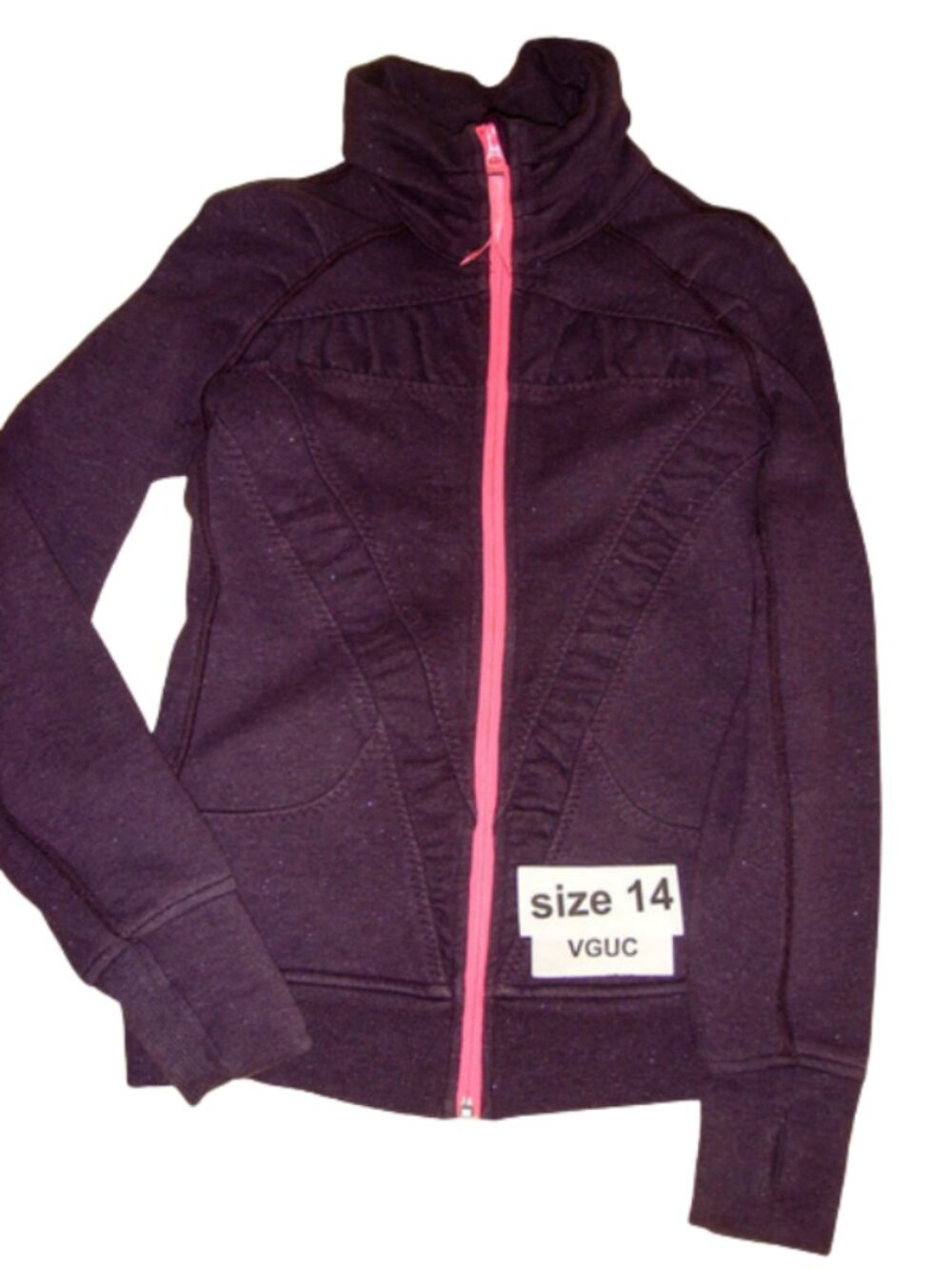 Ivivva Girl by Lululemon 🍋Cuddle me zip up jacket purple thumbholes size 14